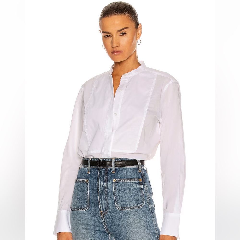 Equipment white femme cotton tux button down